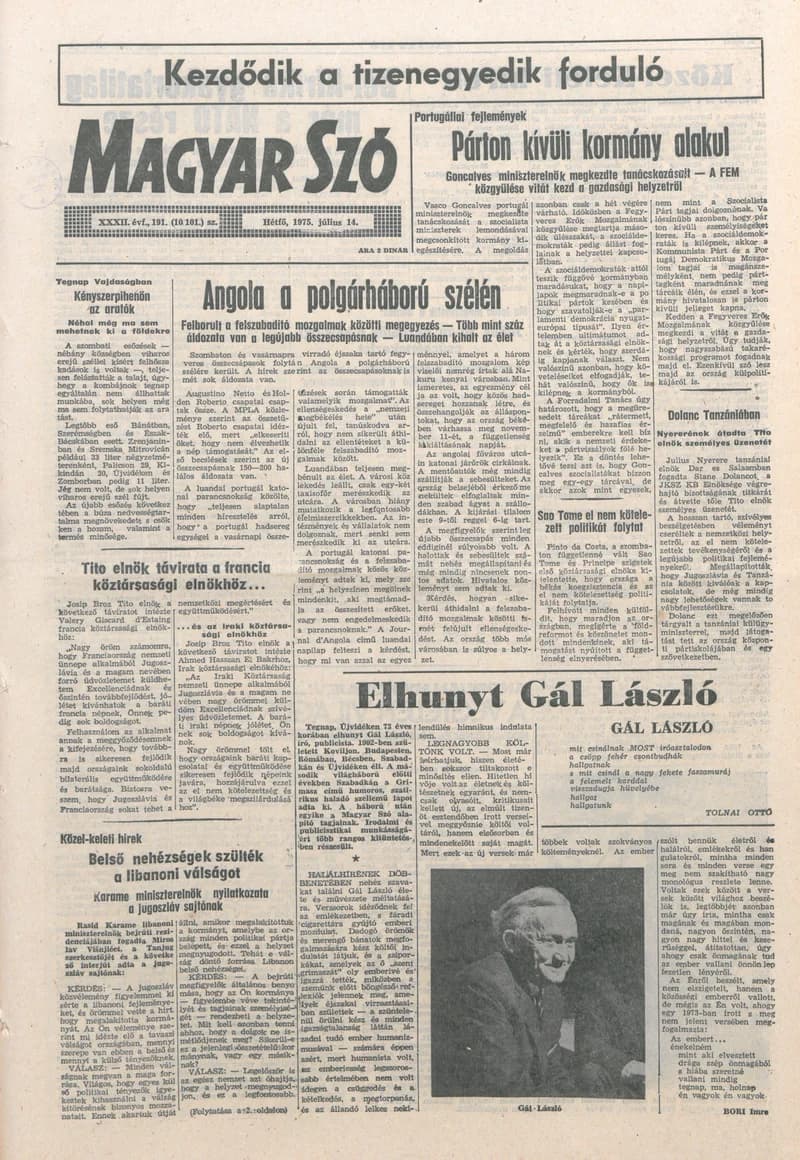 Magyar Szó, 32. évf. 1975. július 14. 191. sz.
