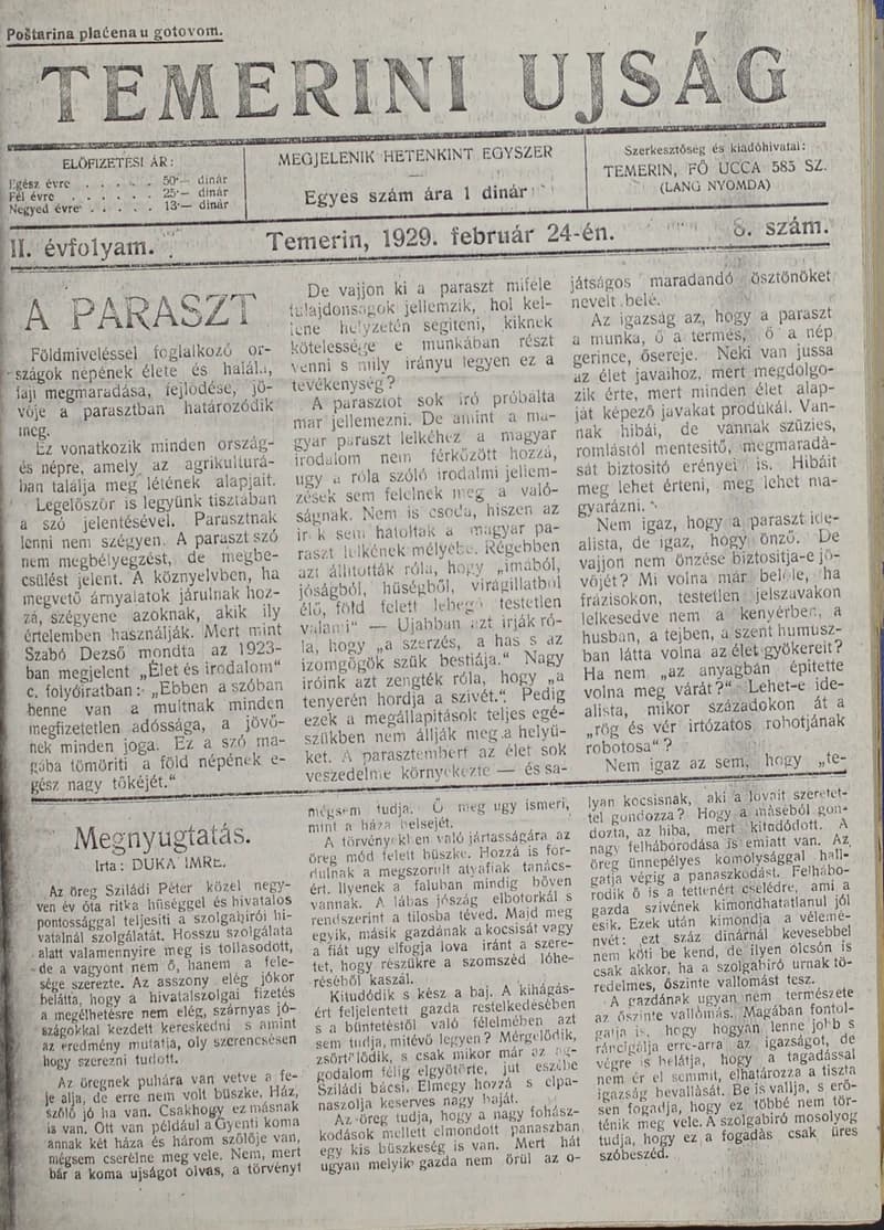 Temerini Újság 1928-1944, 2. évf. 1929. február 24. 8. sz.