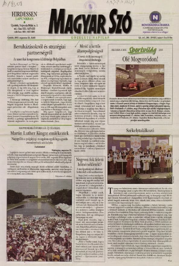 Magyar Szó, 60. évf. 2003. augusztus 25. 200. sz. 1–16. oldal