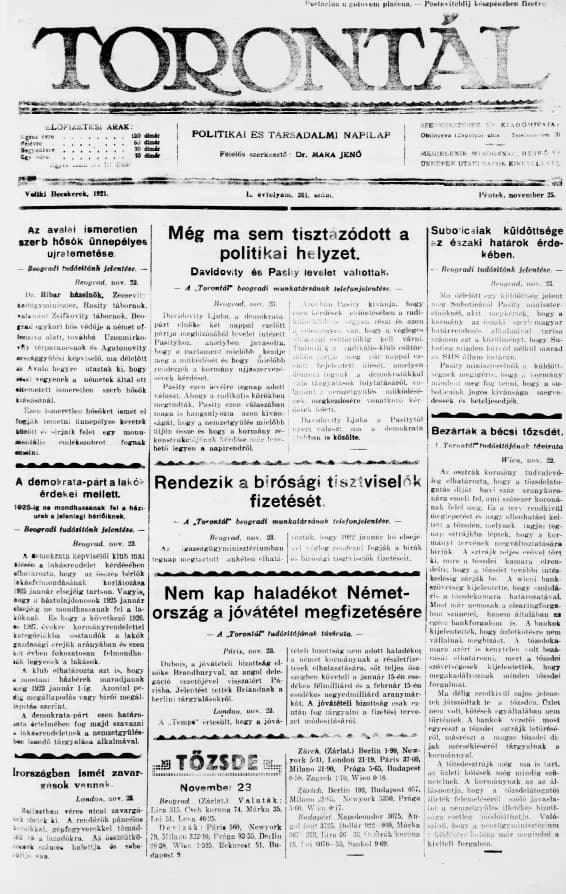 Torontál, 50. évf. 1921. november 25. 261. sz.