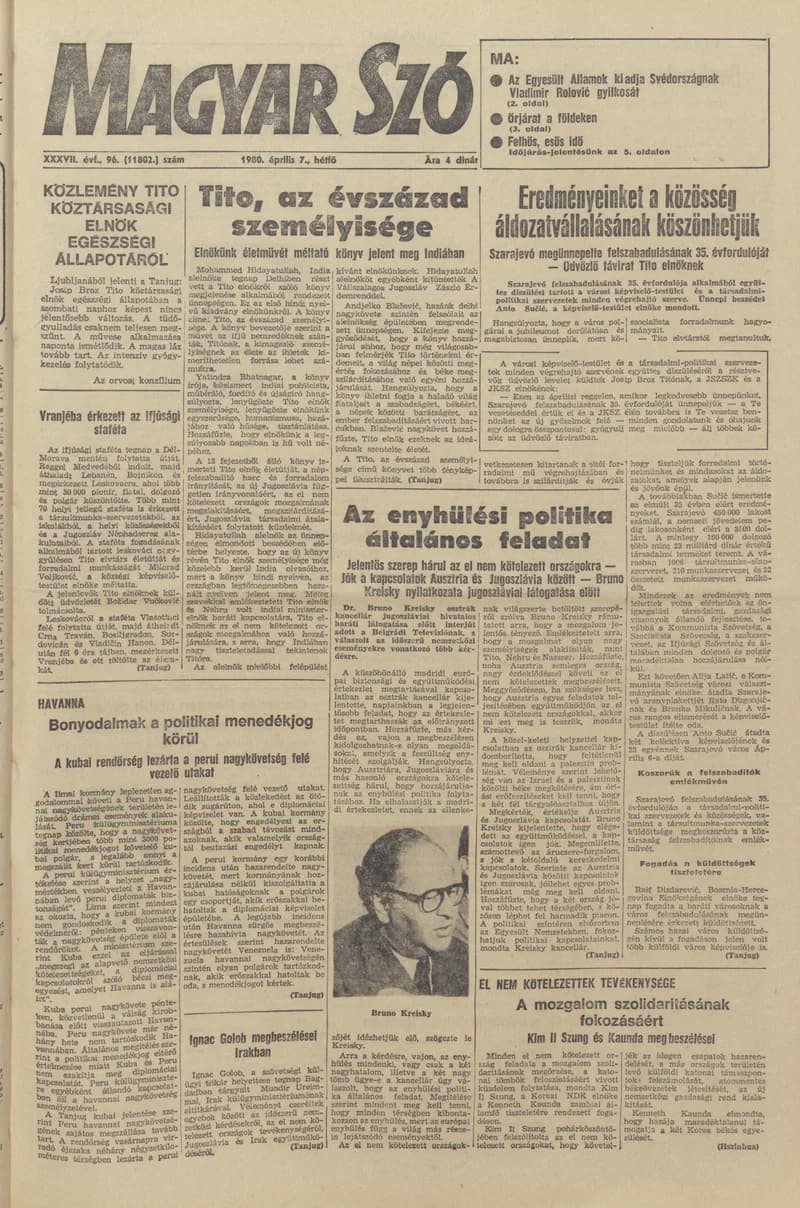 Magyar Szó, 37. évf. 1980. április 7. 96. sz. 1–16. oldal