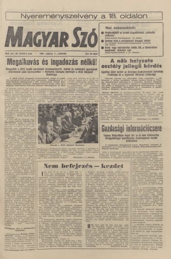 Magyar Szó, 42. évf. 1985. március 6. 63. sz. 1–16. oldal