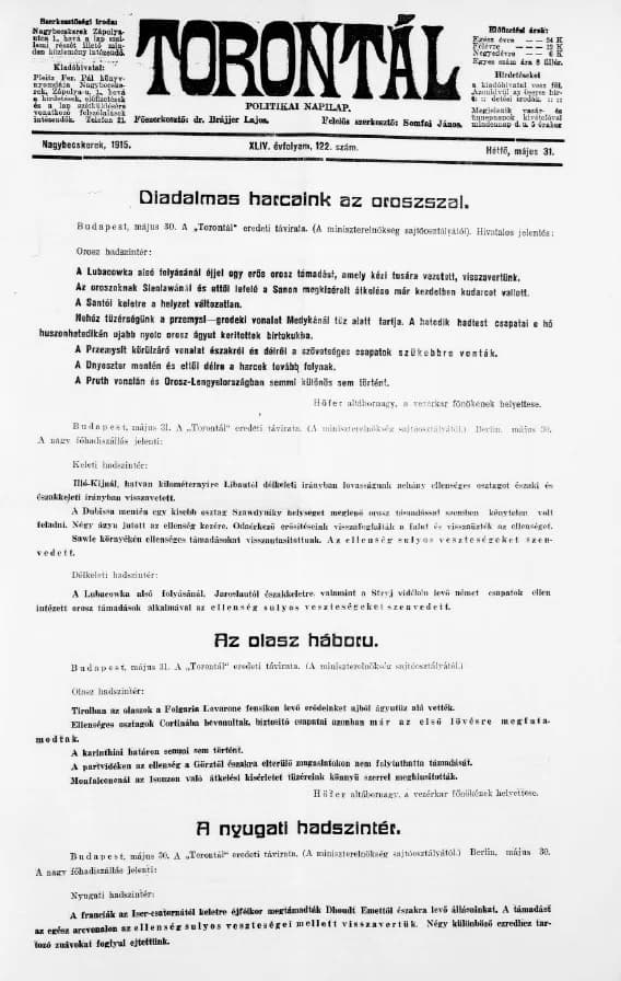 Torontál, 44. évf. 1915. május 31. 122. sz.