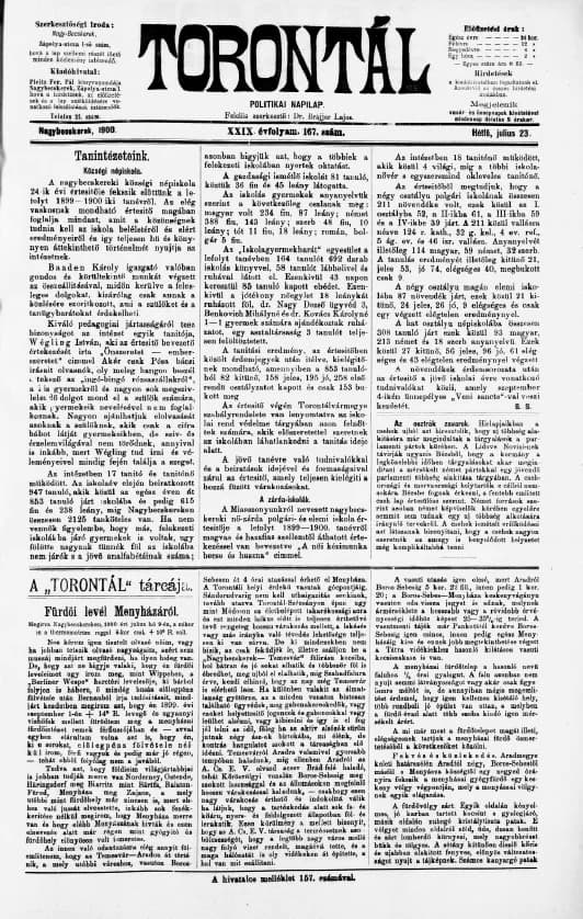 Torontál, 29. évf. 1900. július 23. 167. sz.