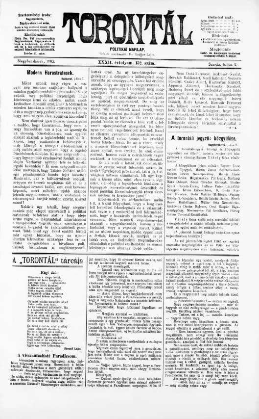 Torontál, 32. évf. 1903. július 8. 152. sz.