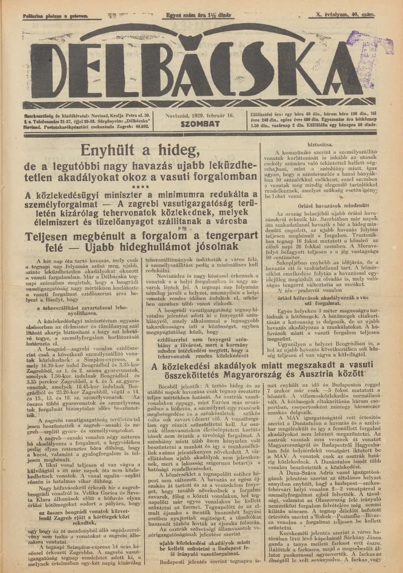 Délbácska, 10. évf. 1929. február 16. 40. sz.