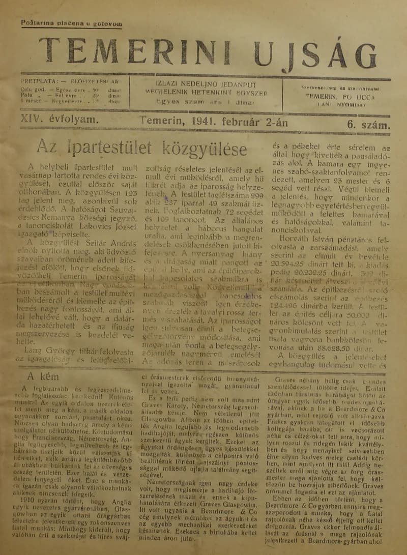 Temerini Újság 1928-1944, 14. évf. 1941. február 2. 6. sz.