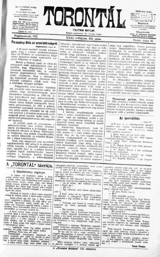 Torontál, 31. évf. 1902. május 30. 121. sz.