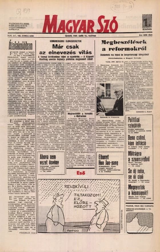 Magyar Szó, 46. évf. 1989. április 16. 103. sz. 1–32. oldal