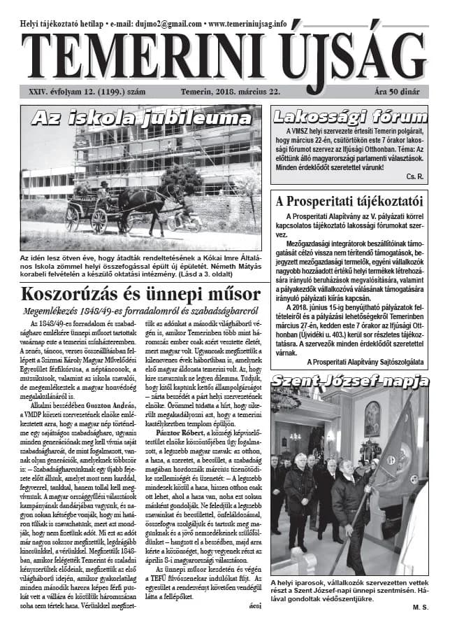 Temerini Újság, 24. évf. 2018. március 22. 12. sz.