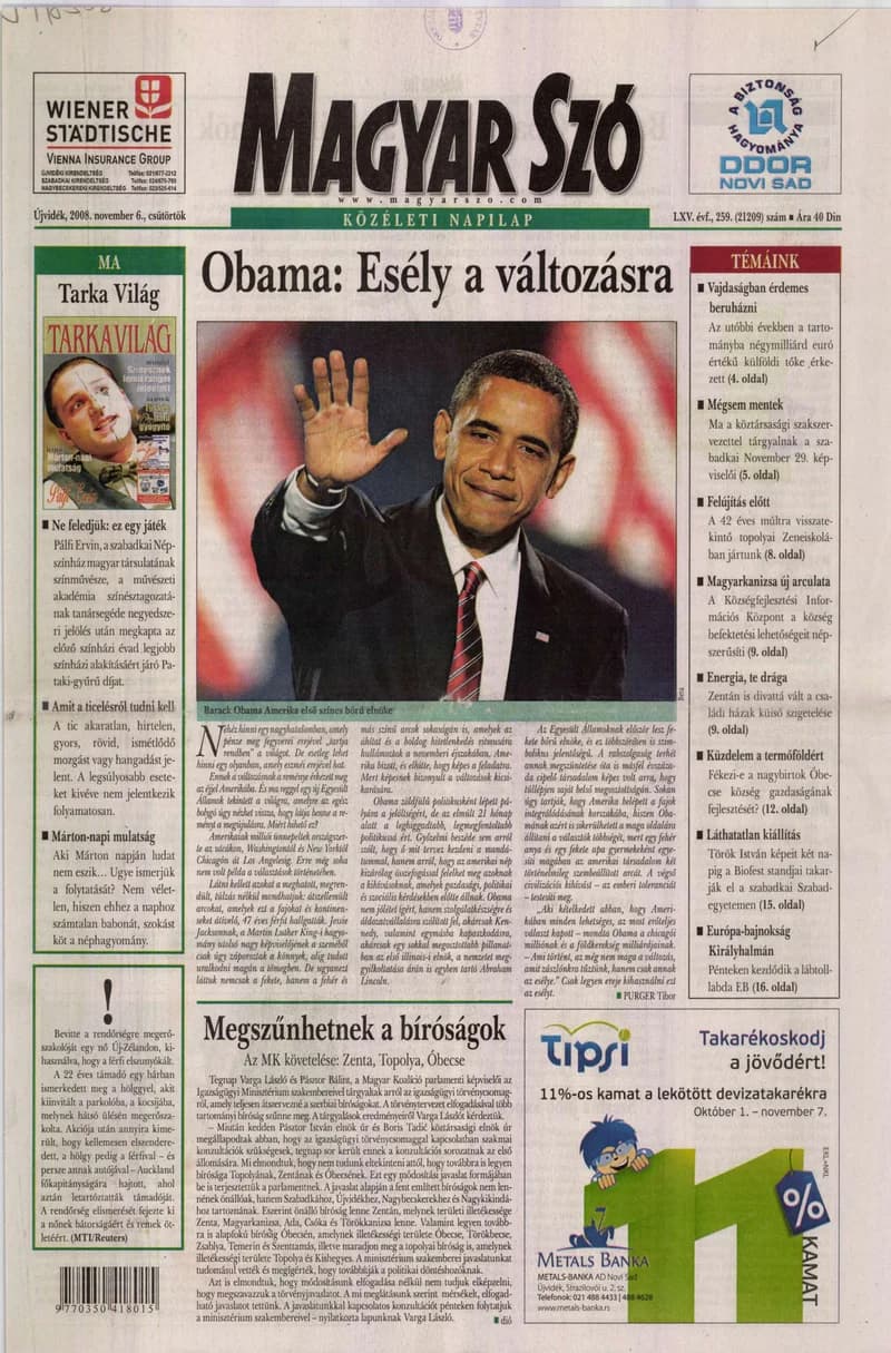 Magyar Szó, 65. évf. 2008. november 6. 259. sz. 1–20. oldal