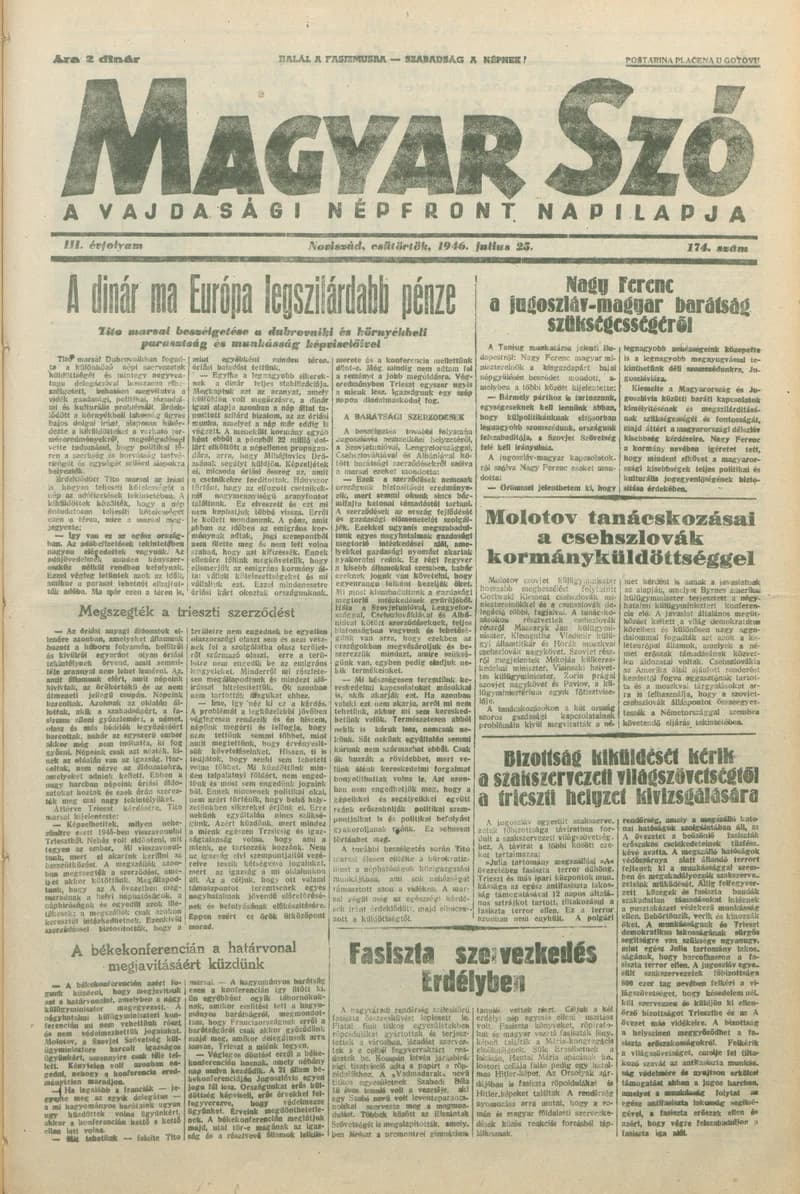 Magyar Szó, 3. évf. 1946. július 25. 174. sz. 1–8. oldal
