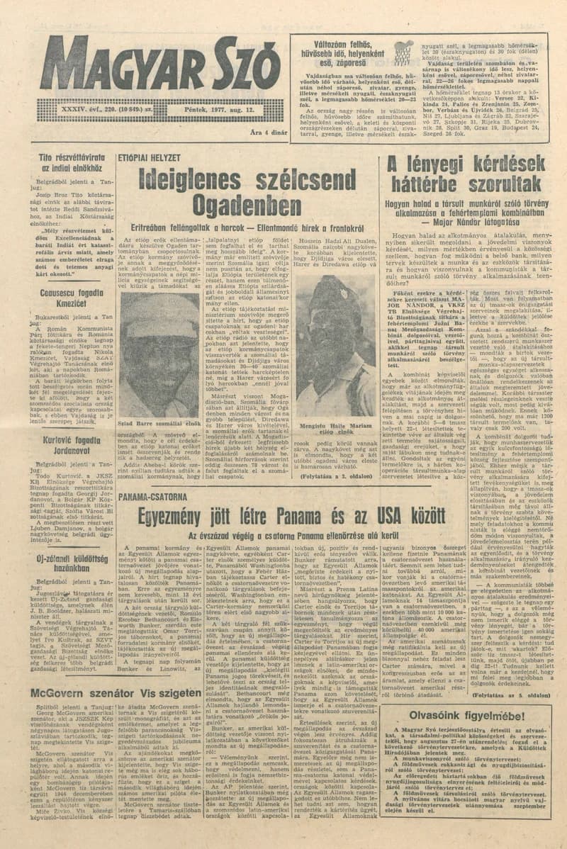 Magyar Szó, 34. évf. 1977. augusztus 12. 220. sz.