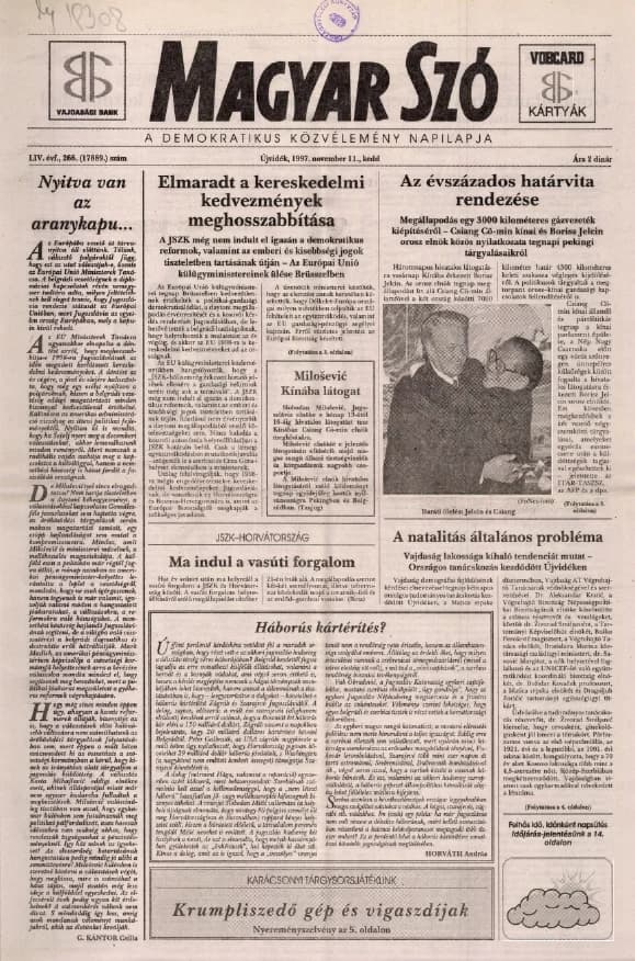 Magyar Szó, 54. évf. 1997. november 11. 266. sz. 1–16. oldal