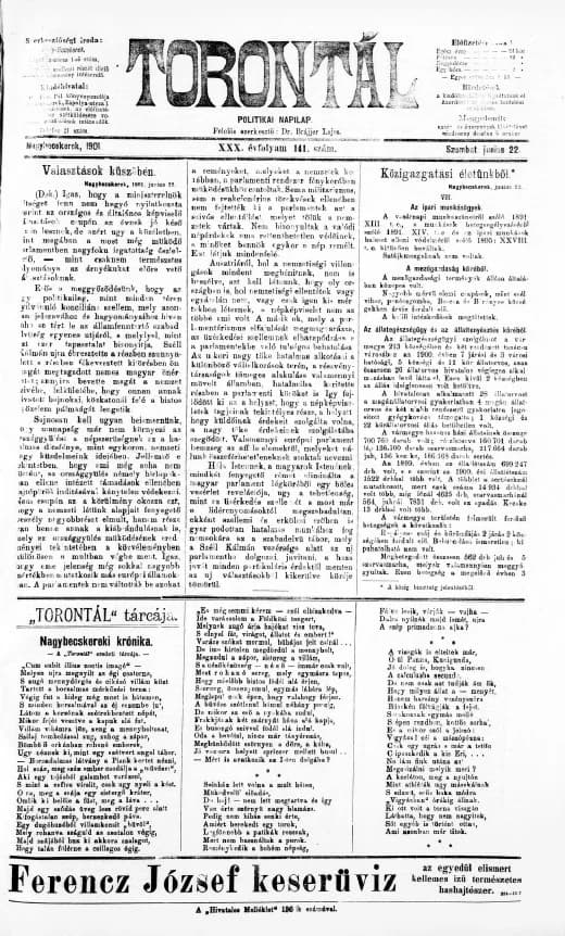 Torontál, 30. évf. 1901. június 22. 141. sz.