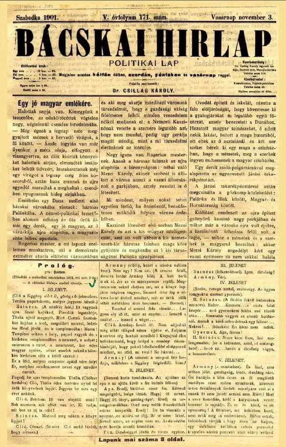 Bácskai Hirlap, 5. évf. 1901. november 3. 171. sz.