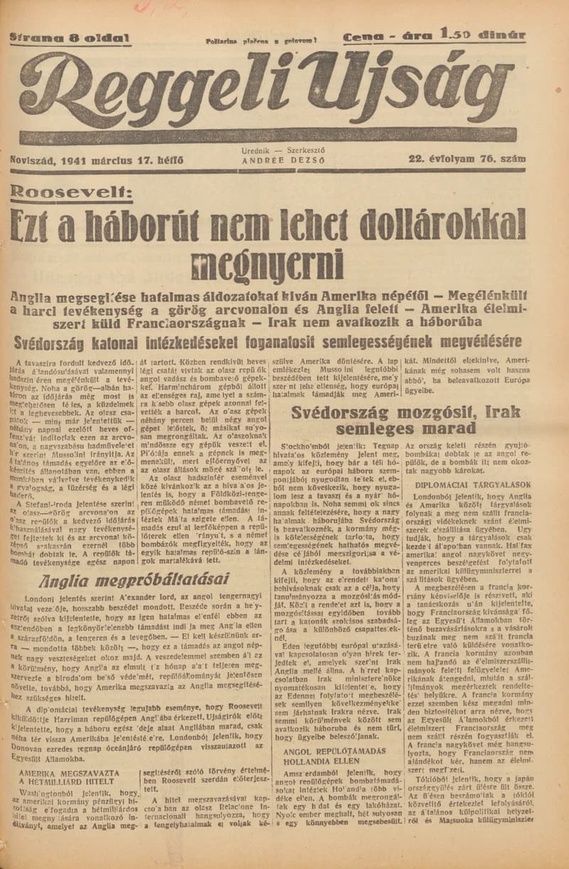 Reggeli Újság, 22. évf. 1941. március 17. 76. sz.