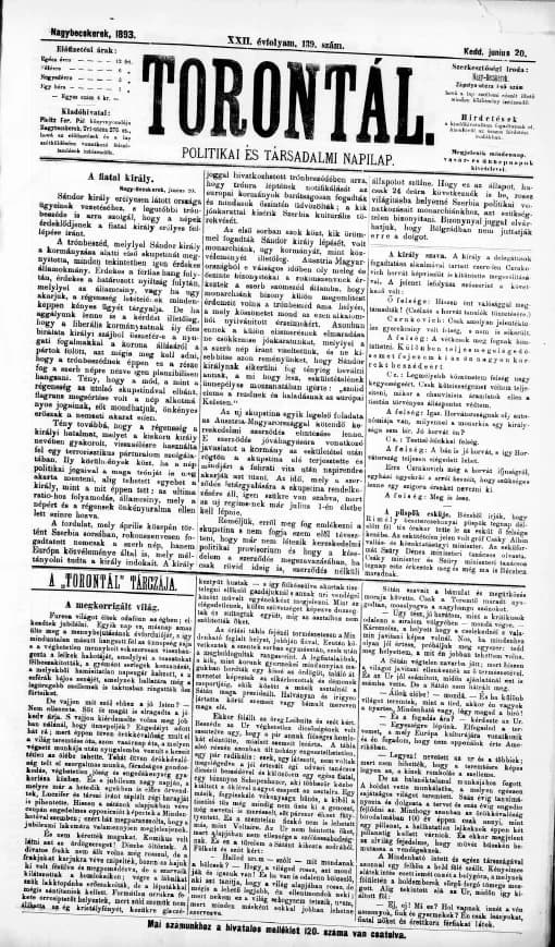 Torontál, 22. évf. 1893. június 20. 139. sz.