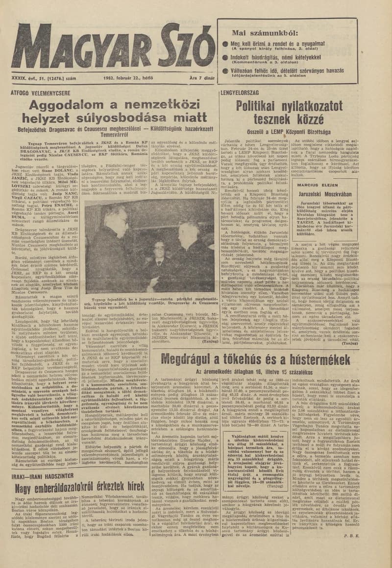 Magyar Szó, 39. évf. 1982. február 22. 51. sz. 1–8. oldal