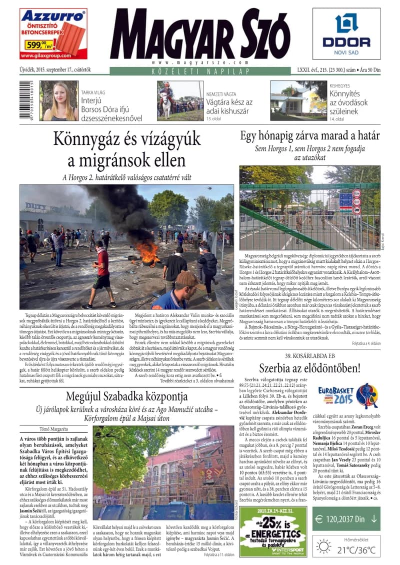 Magyar Szó, 72. évf. 2015. szeptember 17. 215. sz. 1–20. oldal