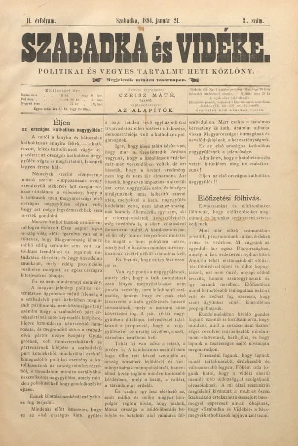 Szabadka és vidéke II, 1. évf. 1894. január 21. 3. sz.