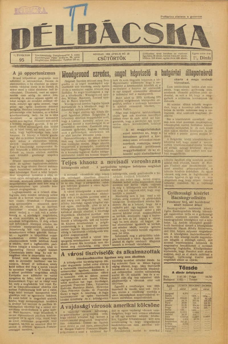 Délbácska, 6. évf. 1925. április 23. 95. sz.