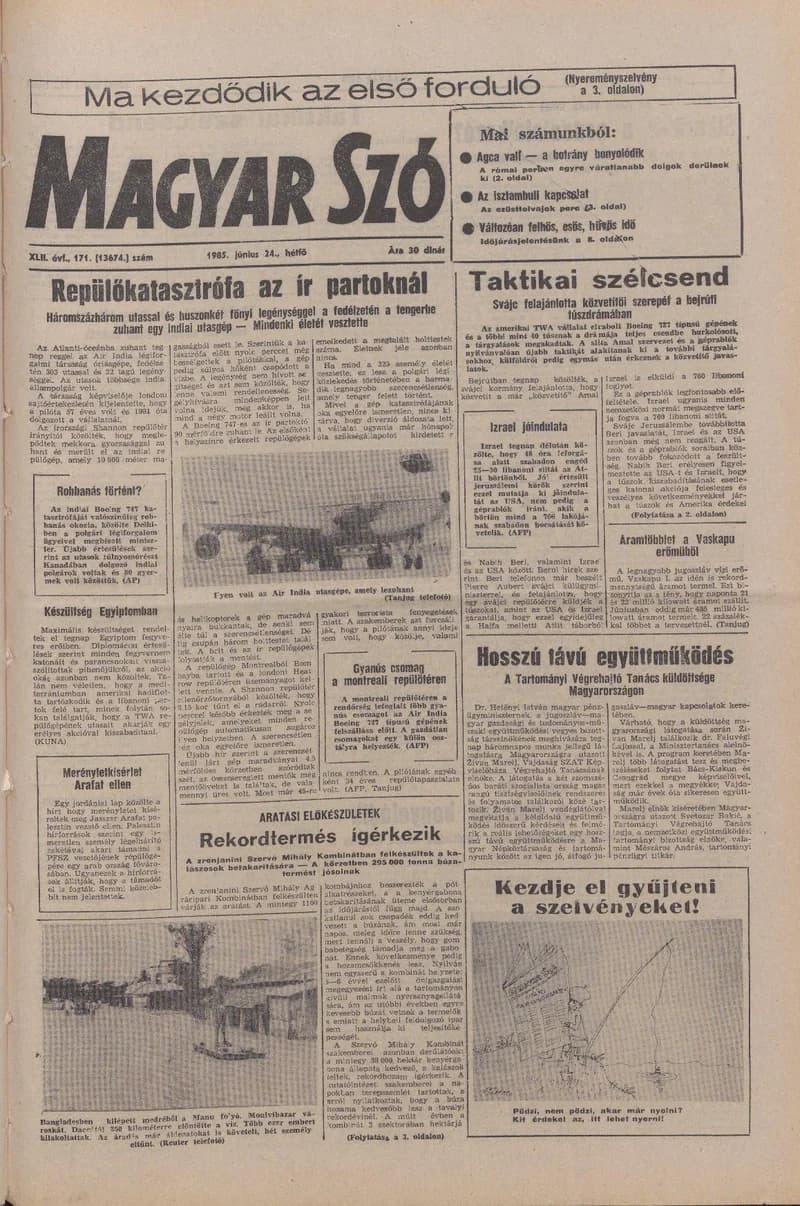 Magyar Szó, 42. évf. 1985. június 24. 171. sz. 1–14. oldal