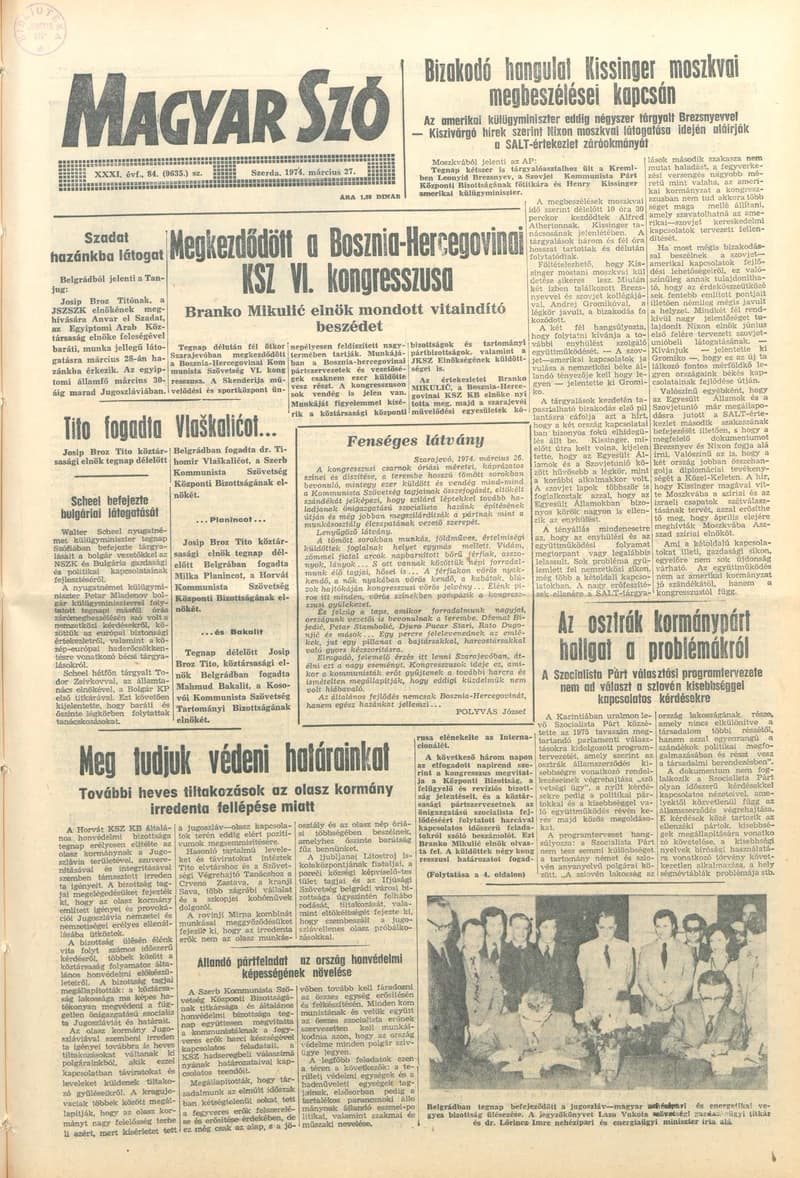 Magyar Szó, 31. évf. 1974. március 27. 84. sz. 1–20. oldal