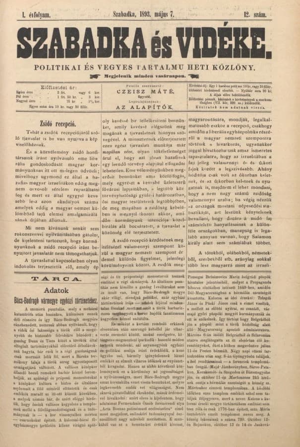 Szabadka és vidéke II, 1. évf. 1893. május 7. 12. sz.