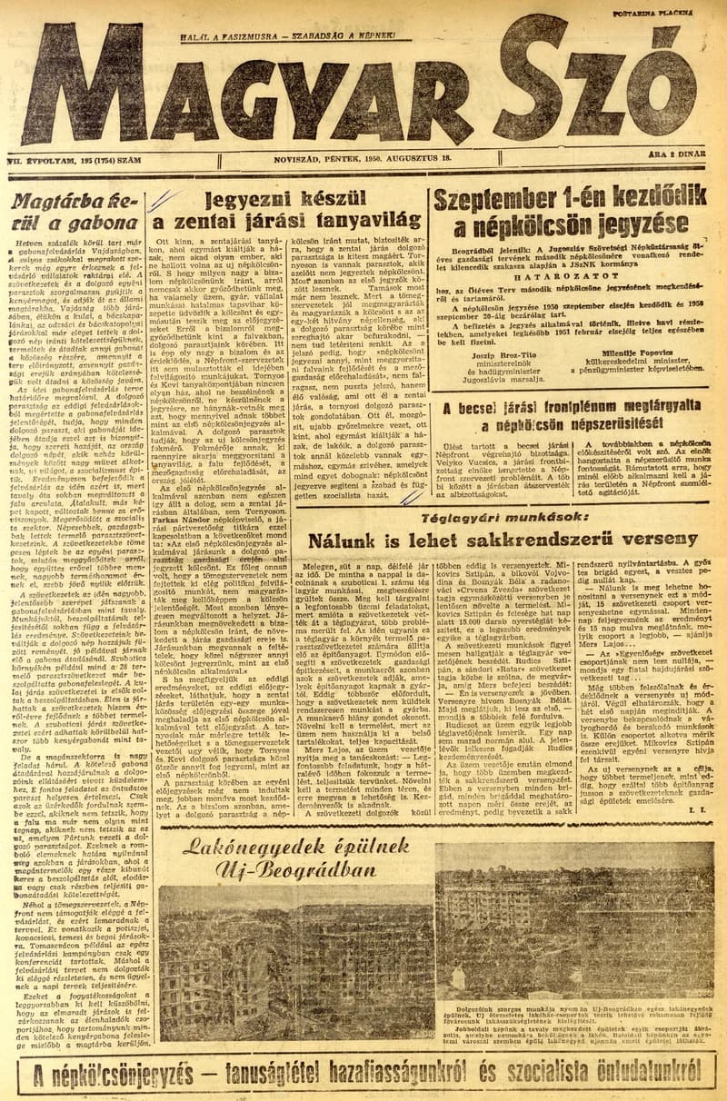 Magyar Szó, 7. évf. 1950. augusztus 18. 195. sz. 1–4. oldal