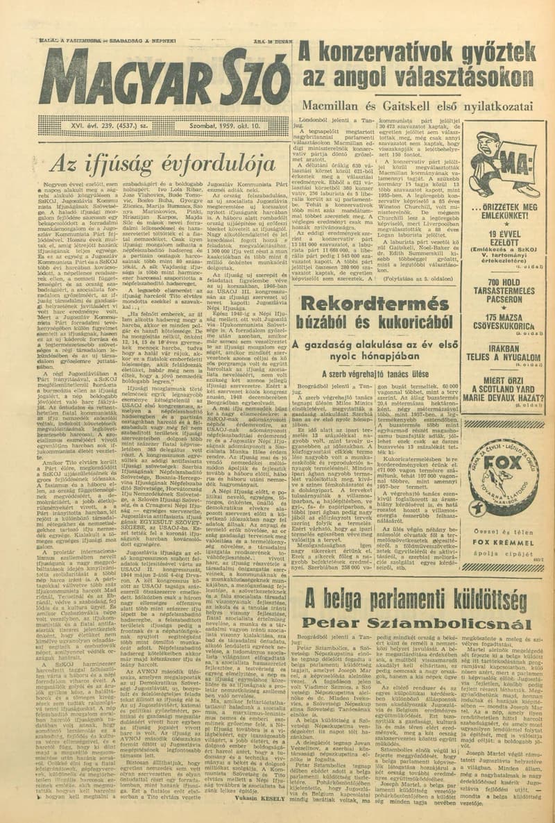 Magyar Szó, 16. évf. 1959. október 10. 239. sz. 1–26. oldal
