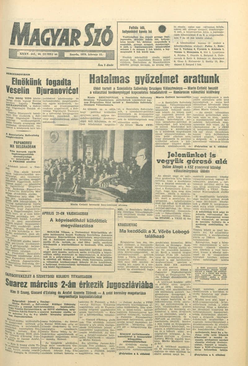 Magyar Szó, 35. évf. 1978. február 15. 44. sz. 1–20. oldal