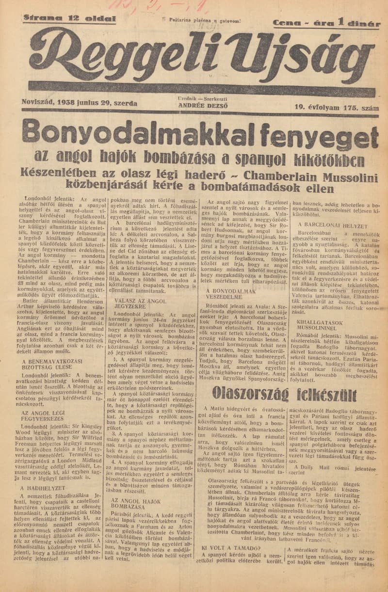 Reggeli Újság, 19. évf. 1938. június 29. 175. sz.
