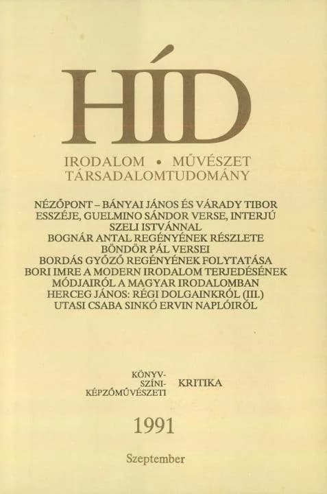 Híd, 55. évf. 1991. szeptember. 9. sz. 757–860. oldal
