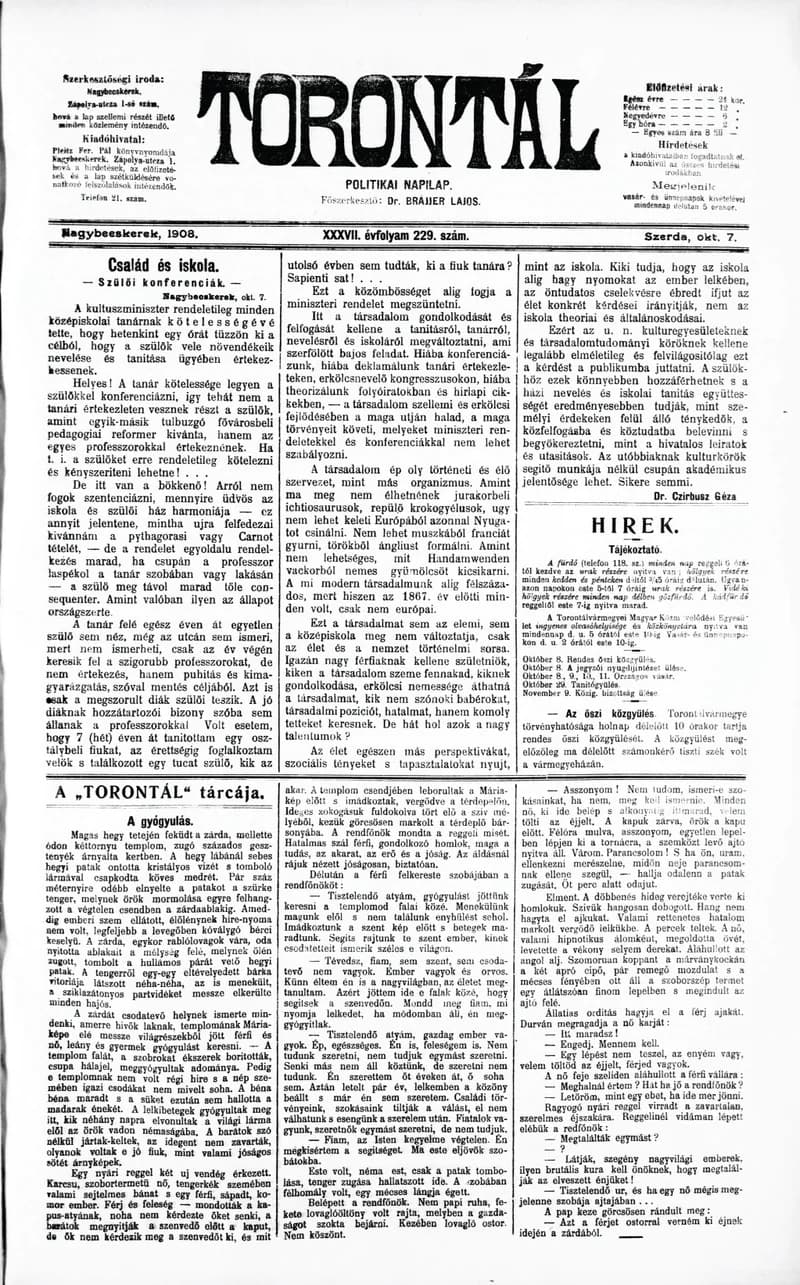 Torontál, 37. évf. 1908. október 7. 229. sz.