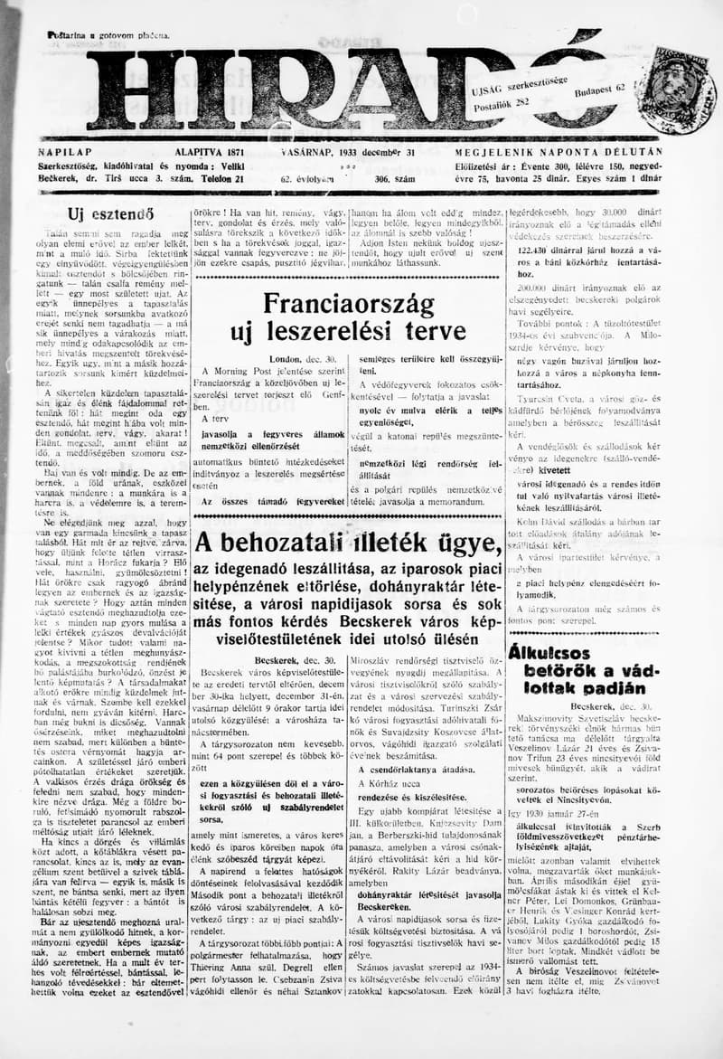 Híradó, 62. évf. 1933. december 31. 306. sz.