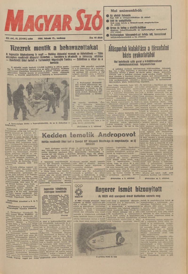 Magyar Szó, 41. évf. 1984. február 12. 41. sz. 1–32. oldal