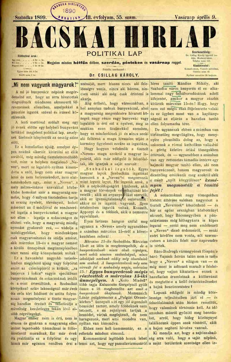 Bácskai Hirlap, 3. évf. 1899. április 9. 55. sz.