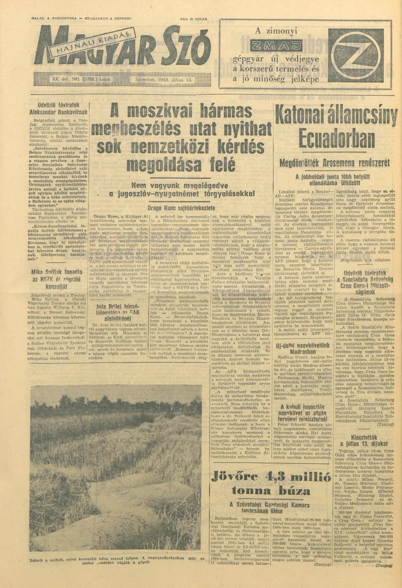 Magyar Szó, 20. évf. 1963. július 13. 190. sz. 1–12. oldal