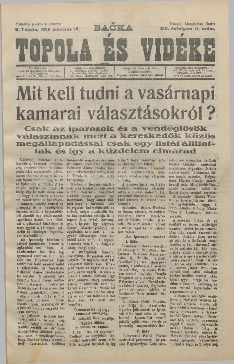 Bačka Topola és Vidéke, 13. évf. 1936. március 15. 11. sz.