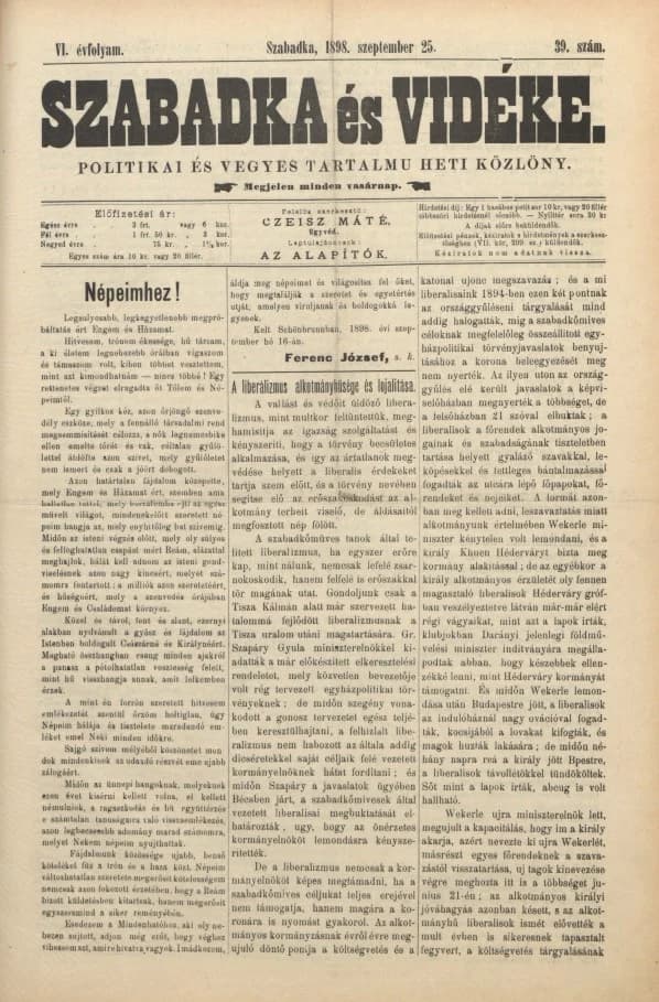 Szabadka és vidéke II, 6. évf. 1898. szeptember 25. 39. sz.