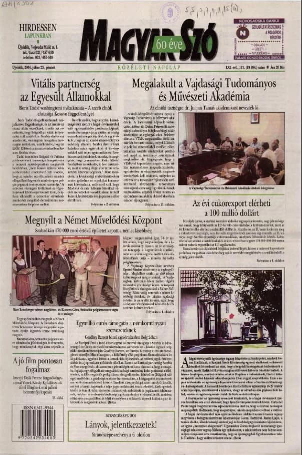 Magyar Szó, 61. évf. 2004. július 23. 171. sz. 1–20. oldal