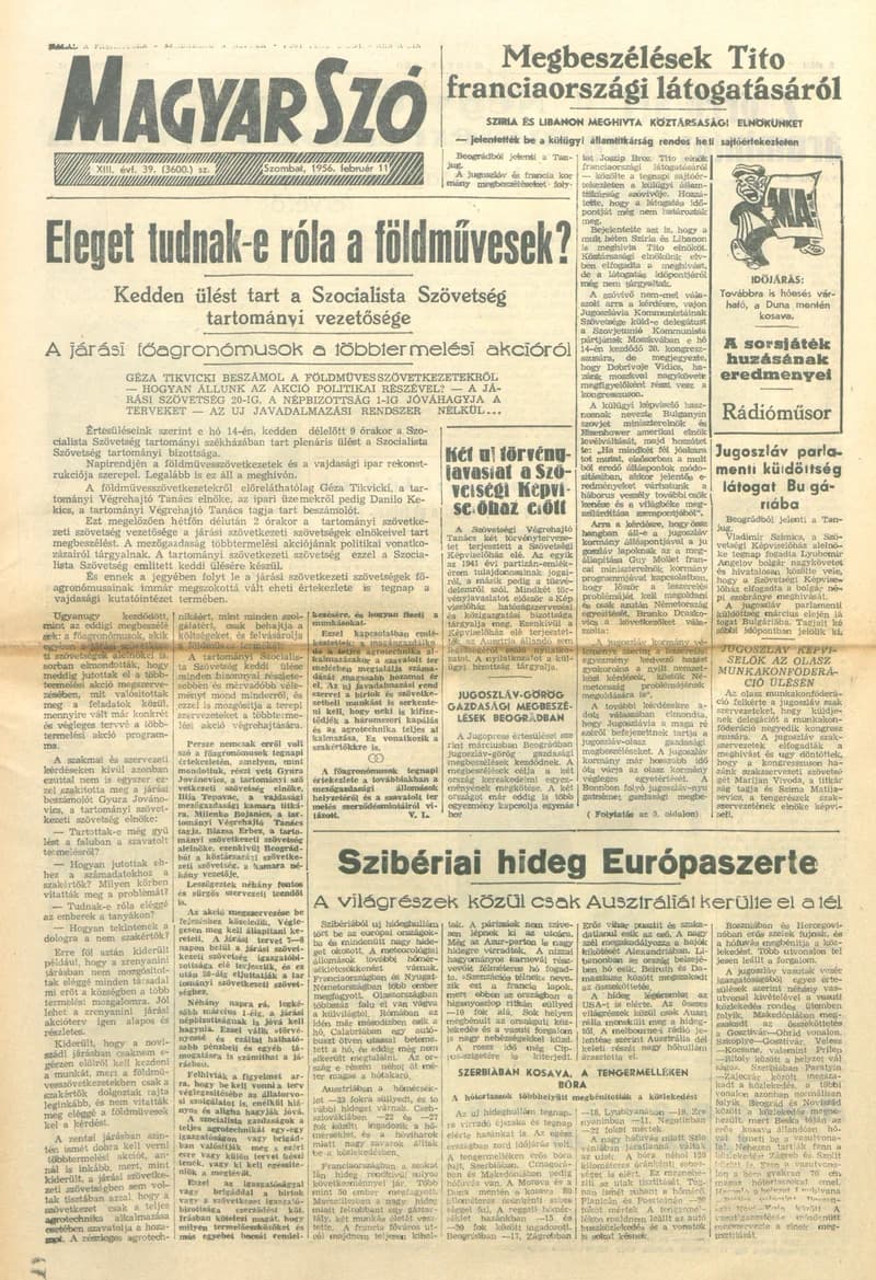 Magyar Szó, 13. évf. 1956. február 11. 39. sz. 1–12. oldal