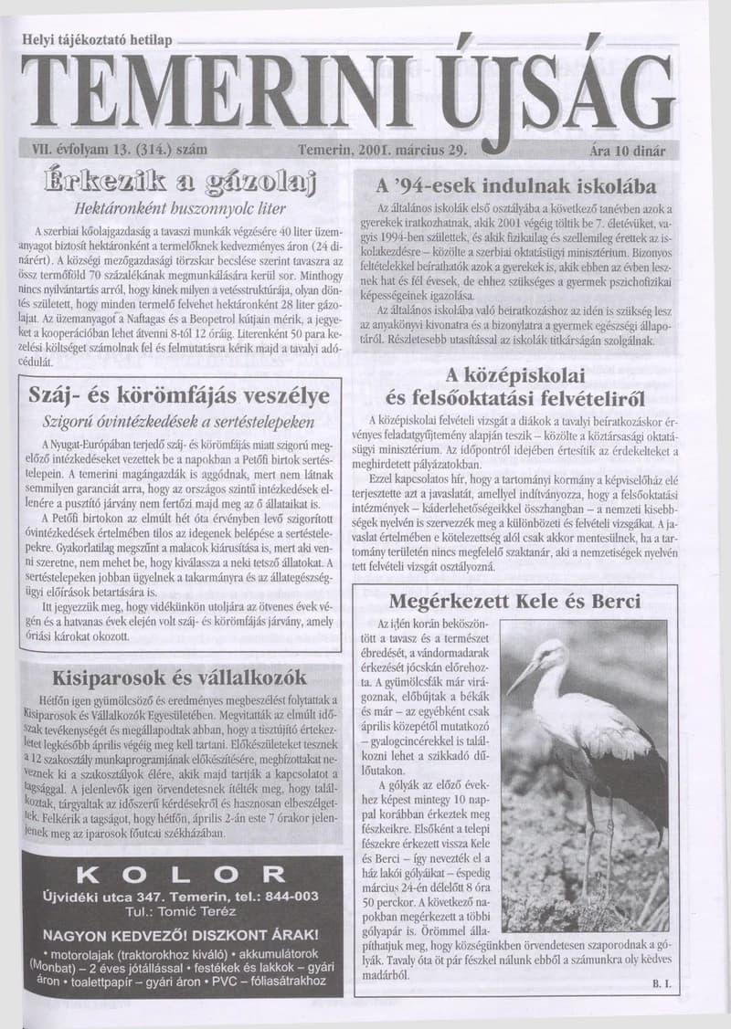 Temerini Újság, 7. évf. 2001. március 29. 13. sz.