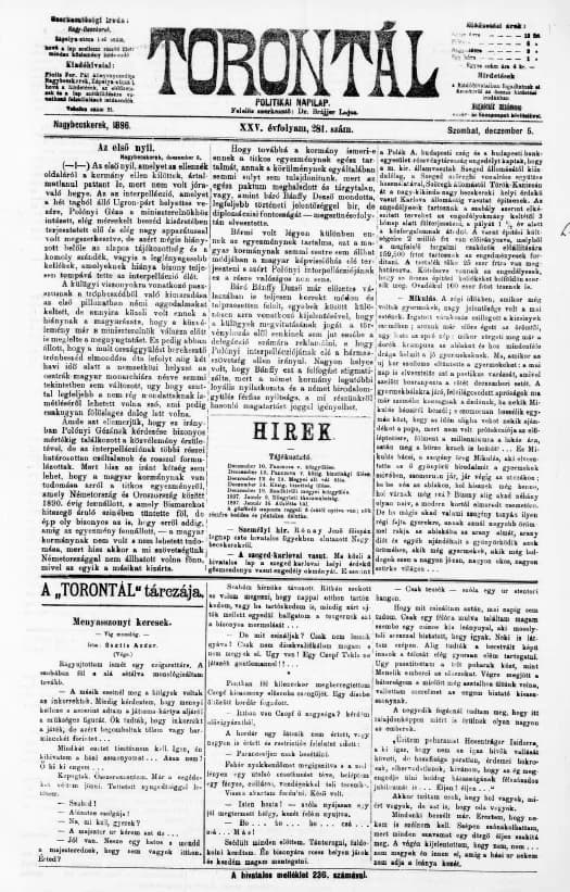 Torontál, 25. évf. 1896. december 5. 281. sz.