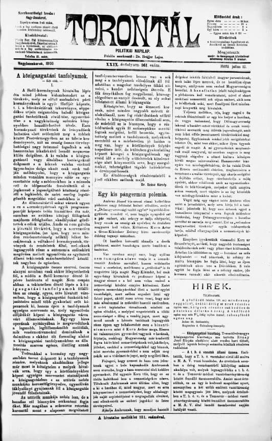 Torontál, 29. évf. 1900. július 16. 161. sz.