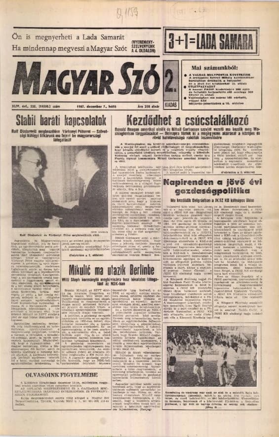 Magyar Szó, 44. évf. 1987. december 7. 335. sz. 1–20. oldal