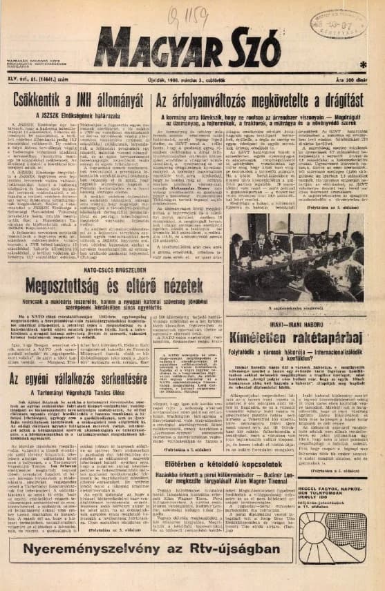Magyar Szó, 45. évf. 1988. március 3. 61. sz. 1–16. oldal
