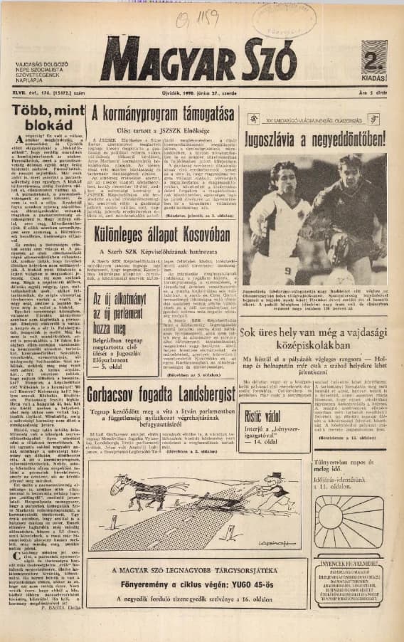 Magyar Szó, 47. évf. 1990. június 27. 174. sz. 1–20. oldal