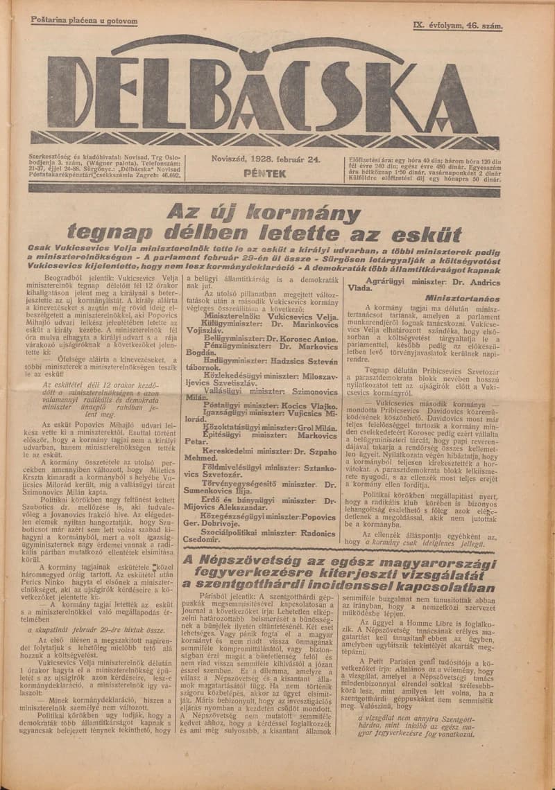 Délbácska, 9. évf. 1928. február 24. 46. sz.